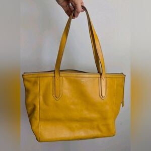 Fossil Mustard Leather Tote